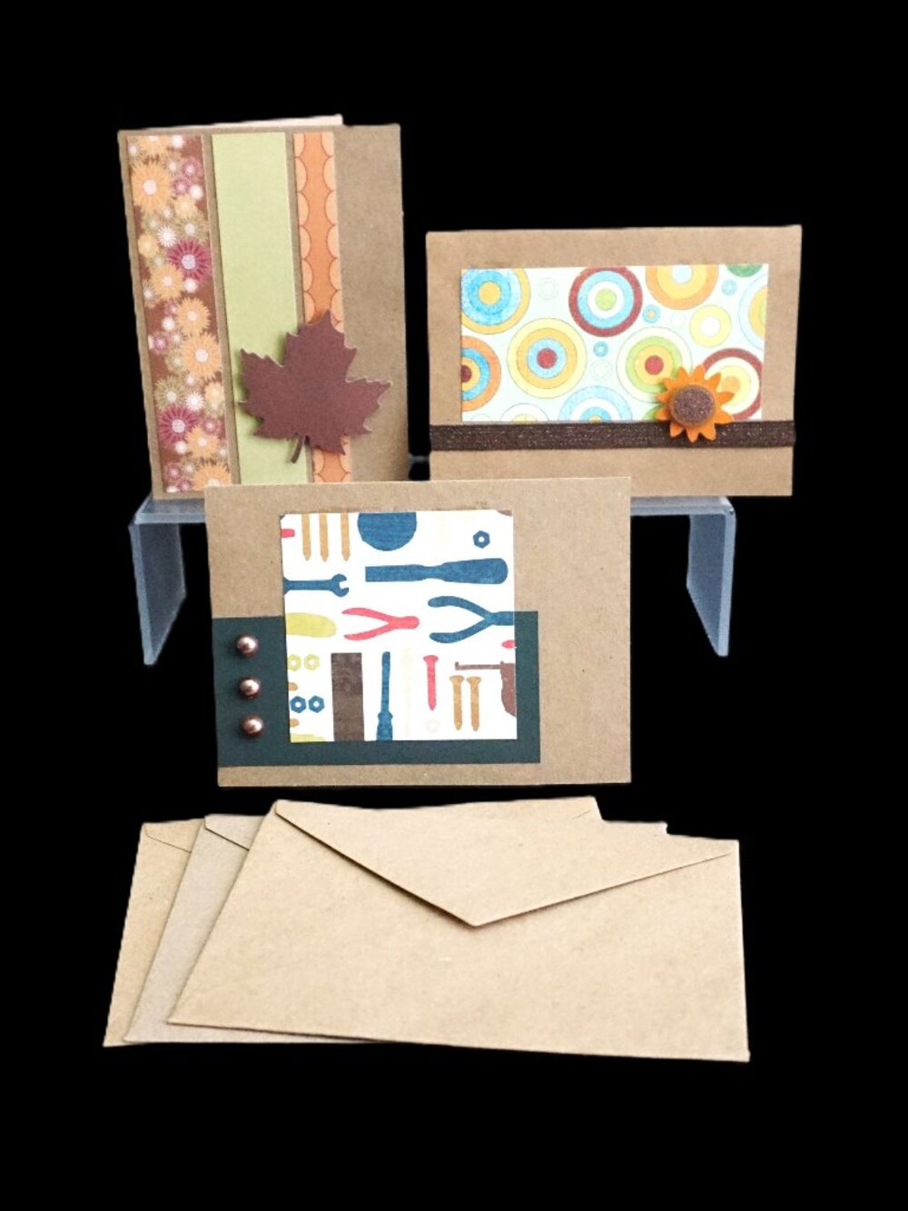 3 Assorted Kraft Thank You Handmade Greeting Cards Sunflower Tools Leaf